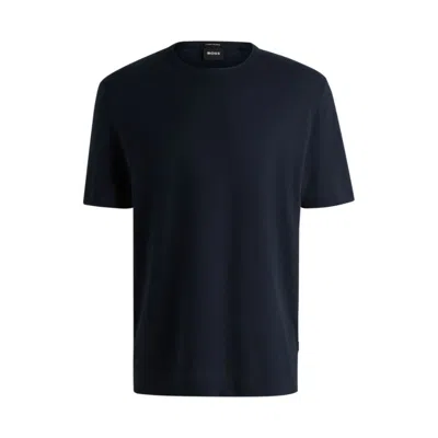 Hugo Boss Regular-fit T-shirt In Cotton And Linen In Blue