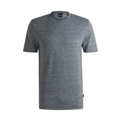 Hugo Boss Regular-fit T-shirt In Cotton And Linen In Gray