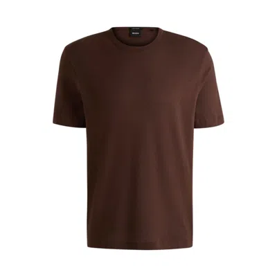 Hugo Boss Regular-fit T-shirt In Cotton And Linen In Brown