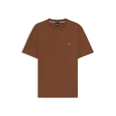 Hugo Boss Regular-fit T-shirt In Cotton With Monogram Print In Brown