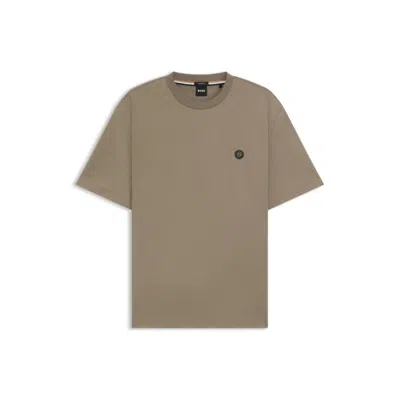 Hugo Boss Regular-fit T-shirt In Cotton With Monogram Print In Brown
