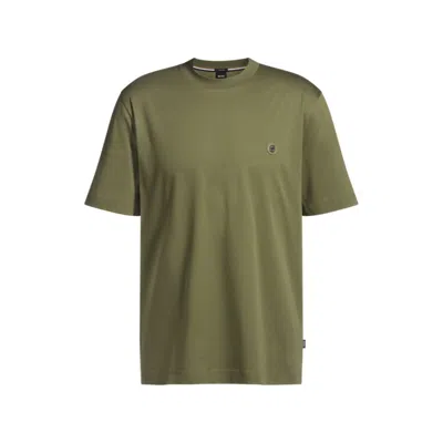 Hugo Boss Regular-fit T-shirt In Cotton With Monogram Print In Green