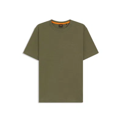 Hugo Boss Regular-fit T-shirt In Cotton With Mouline Logo In Green