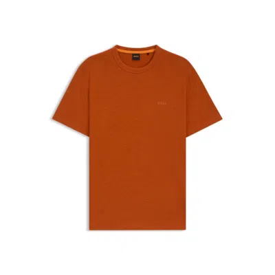 Hugo Boss Regular-fit T-shirt In Cotton With Mouline Logo In Brown