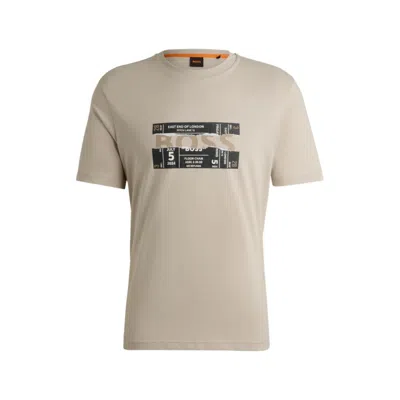 Hugo Boss Regular-fit T-shirt In Cotton With Seasonal Artwork In Beige