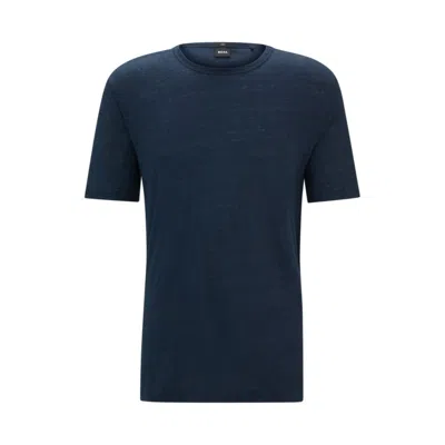 Hugo Boss Regular-fit T-shirt In Linen In Blue