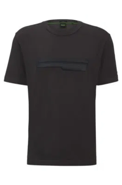 Hugo Boss Regular-fit T-shirt In Stretch Cotton With Logo Artwork In Dark Grey