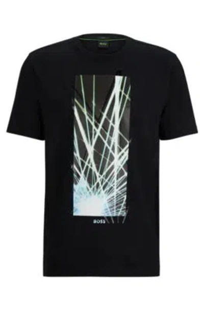 Hugo Boss Regular-fit T-shirt In Stretch Cotton With Seasonal Artwork In Black