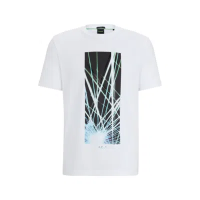 Hugo Boss Regular-fit T-shirt In Stretch Cotton With Seasonal Artwork In White