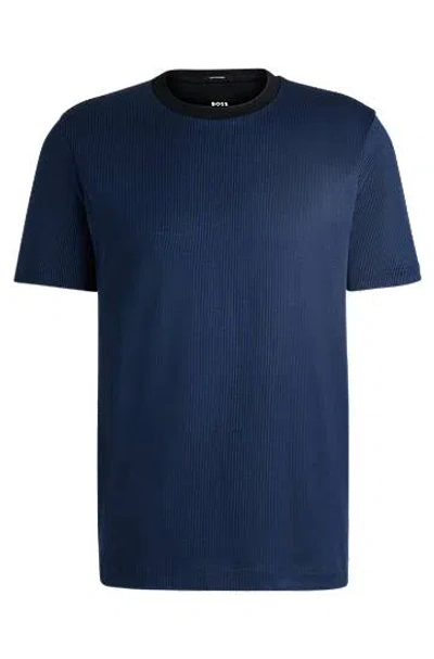 Hugo Boss Contrasting-neck Cotton T-shirt In Blue