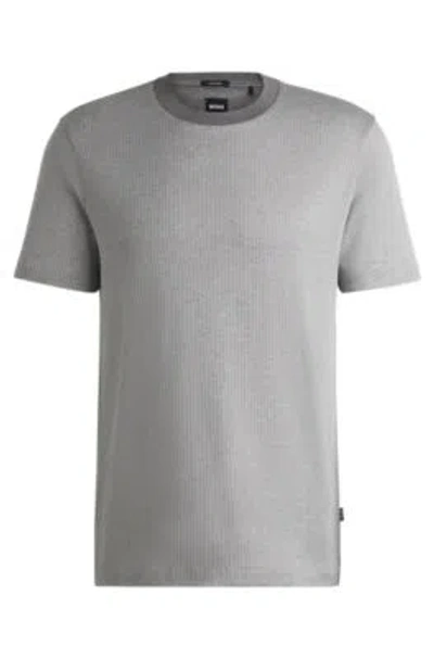 Hugo Boss Regular-fit T-shirt In Structured Cotton In Silver