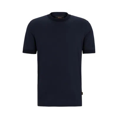 Hugo Boss Regular-fit T-shirt In Two-tone Cotton And Cashmere In Blue