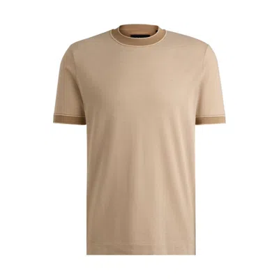 Hugo Boss Regular-fit T-shirt In Two-tone Cotton And Cashmere In Brown