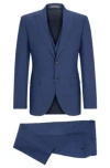 Hugo Boss Regular-fit Three-piece Suit In Melange Virgin Wool In Dark Blue