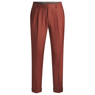 Hugo Boss Regular-fit Trousers In Cashmere, Virgin Wool And Silk In Red