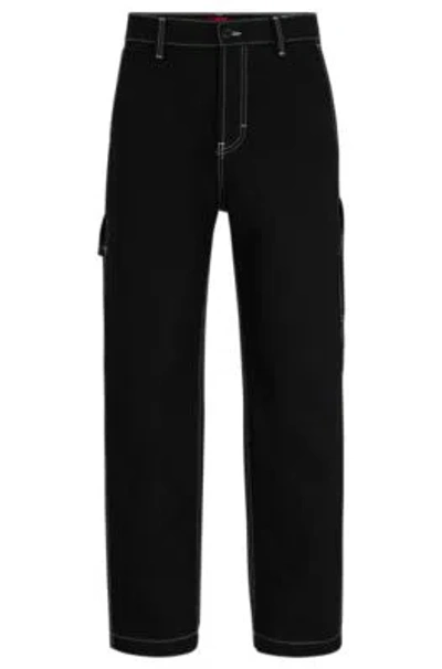 Hugo Boss Regular-fit Trousers In Heavyweight Cotton In Black