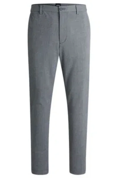 Hugo Boss Regular-fit Trousers In Melange Stretch Panama In Dark Blue