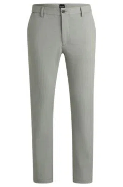 Hugo Boss Regular-fit Trousers In Melange Stretch Panama In Light Green
