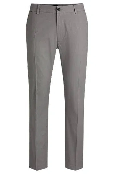 Hugo Boss Regular-fit Trousers In Micro-patterned Stretch Cotton In Gray