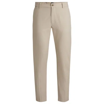Hugo Boss Regular-fit Trousers In Micro-patterned Stretch Cotton In Beige