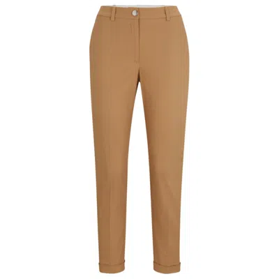 Hugo Boss Regular-fit Trousers In Stretch-cotton Twill In Beige