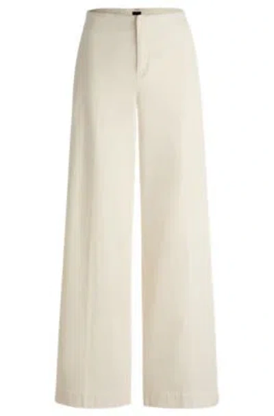 Hugo Boss Regular-fit Trousers In Stretch-cotton Velvet In White