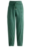 Hugo Boss Regular-fit Trousers With Paperbag Waist In Light Green