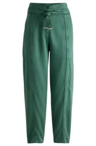 Hugo Boss Regular-fit Trousers With Paperbag Waist In Light Green