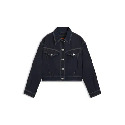 Hugo Boss Regular-fit Trucker Jacket In Rinse-washed Denim In Blue
