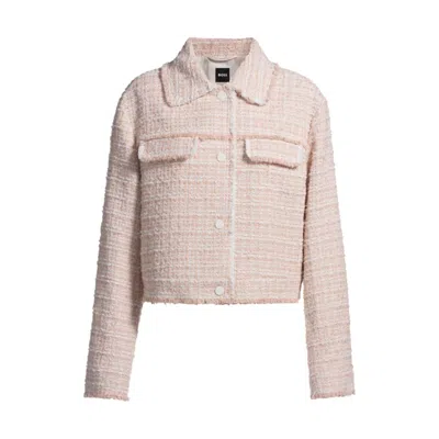 Hugo Boss Regular-fit Tweed Jacket In Open Pink