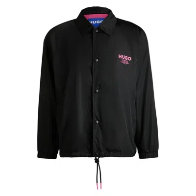 Hugo Boss Regular-fit Water-repellent Coach Jacket With Logo Prints In Black