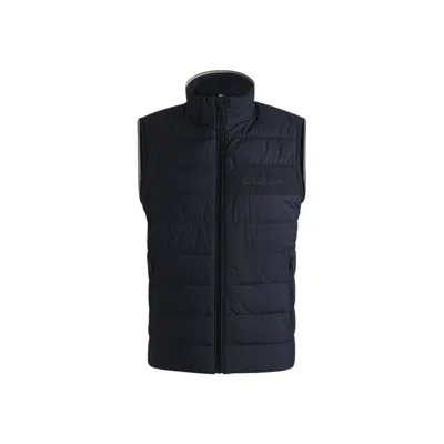 Hugo Boss Regular-fit Water-repellent Gilet With Tonal Logo In Blue