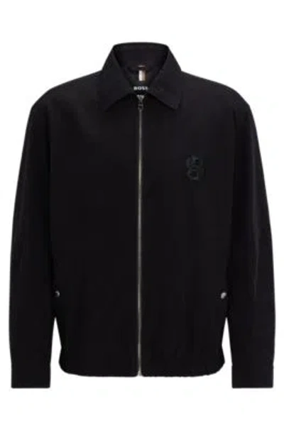 Hugo Boss Regular-fit Water-repellent Jacket With Double Monogram In Black