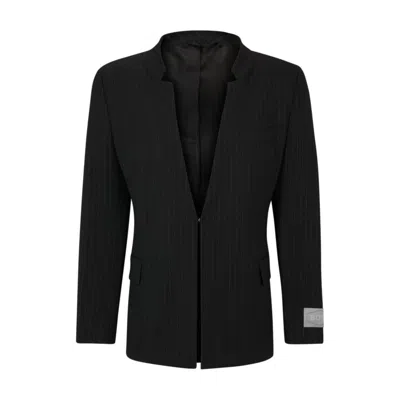 Hugo Boss Regular-fit, Wool-blend Pinstriped Blazer In Black