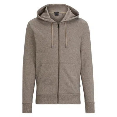 Hugo Boss Regular-fit Zip-up Hoodie In Moulin French Terry In Beige
