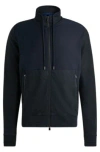 Hugo Boss Regular-fit Zipped Sweatshirt In Mixed Materials In Dark Blue