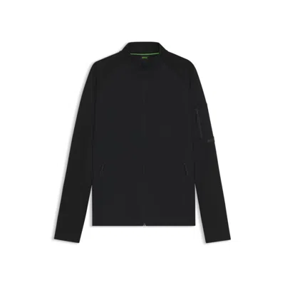 Hugo Boss Regular-fit Zipper-through Sweatshirt With Reflective Details In Black