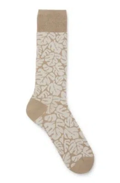 Hugo Boss Regular-length New-season Socks With Leaf Pattern In Brown