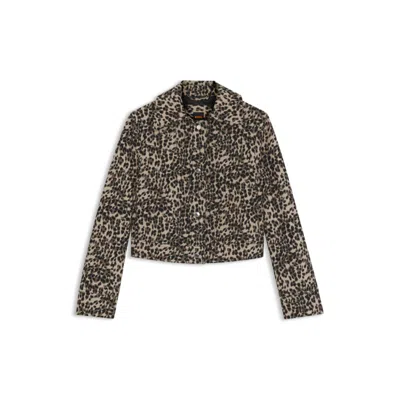 Hugo Boss Regular-fit Blazer In A Leopard Cotton Blend In Brown