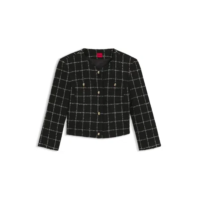 Hugo Boss Regular-fit Blazer In Checked Bouclé In Black