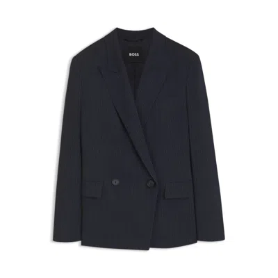 Hugo Boss Regular-fit Blazer In Pinstripe Stretch Crepe In Black