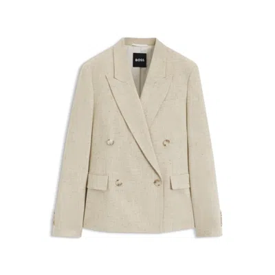 Hugo Boss Regular-fit Blazer In Textured Slub Fabric In Neutral