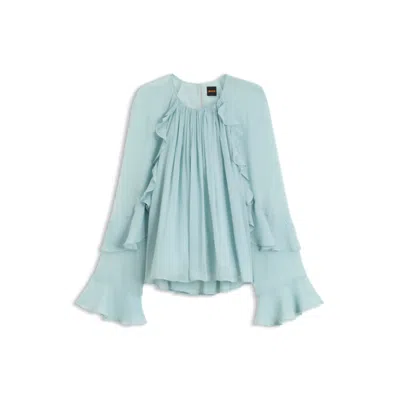 Hugo Boss Regular-fit Blouse In Lightweight Creponne Fabric In Green