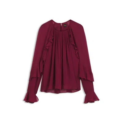 Hugo Boss Regular-fit Blouse In Lightweight Creponne Fabric In Brown