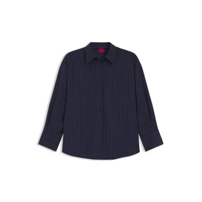 Hugo Boss Regular-fit Blouse In Pinstripe Cotton Poplin In Black