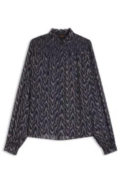 Hugo Boss Regular-fit Blouse In Printed Crepe Georgette In Black