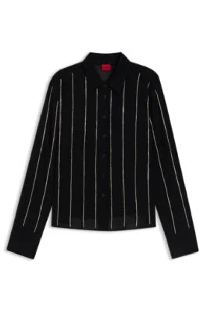 Hugo Boss Regular-fit Blouse With Rhinestone Stripe In Black