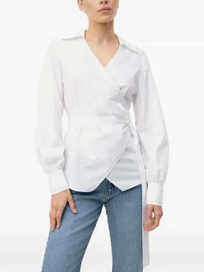 Hugo Boss Regular-fit Blouse With Wrap Front In White