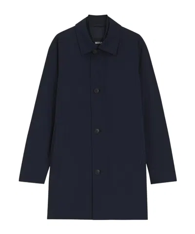 Hugo Boss Regular Fit Coat With Classic Collar And Minimalist Design In Blue