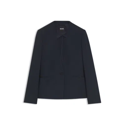 Hugo Boss Regular-fit Collarless Blazer In Performance-stretch Jersey In Blue